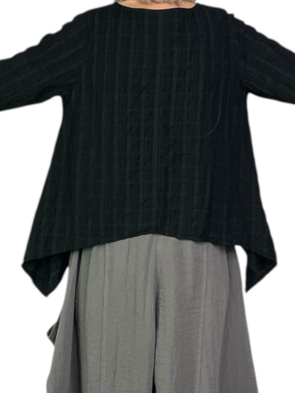 Eleven Stitch  Design Loose Black Long Sleeve Cropped Top